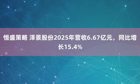 恒盛策略 泽景股份2025年营收6.67亿元，同比增长15.4%